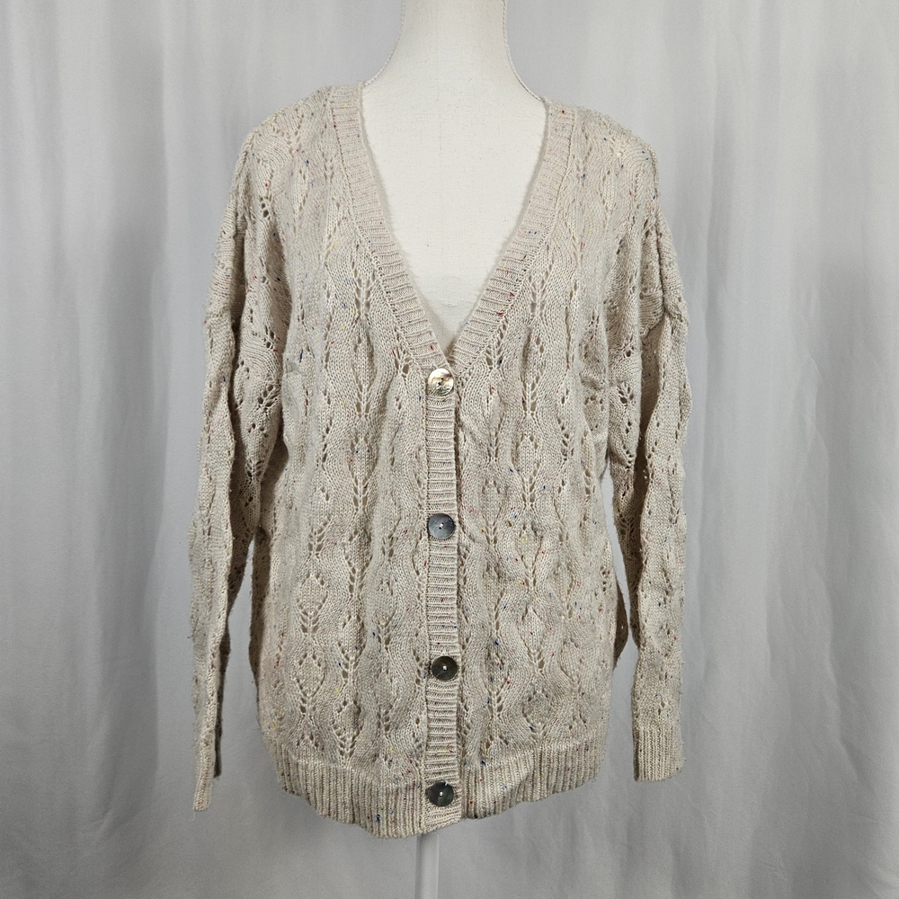 Cozy Beige Cable Knit Cardigan Sweater Size Small