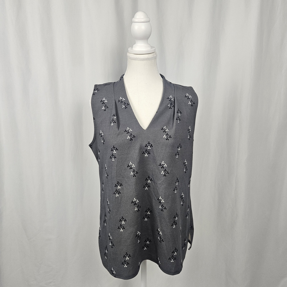 Ann Taylor Factory Gray Sleeveless Top with Floral Pattern Size M photo 2