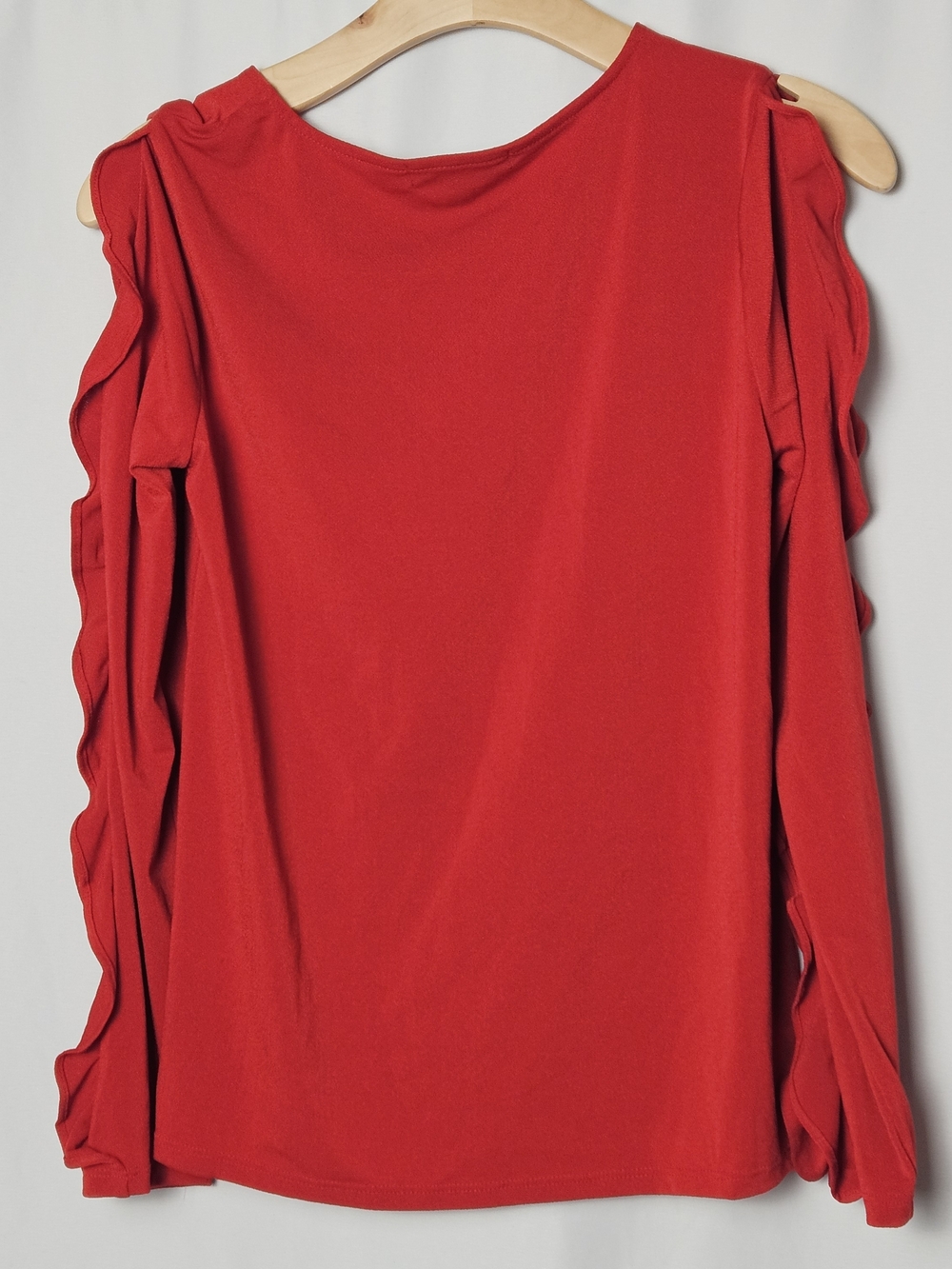 Banana Republic Red Long-Sleeve Ruffle Cold-Shoulder Top photo 5