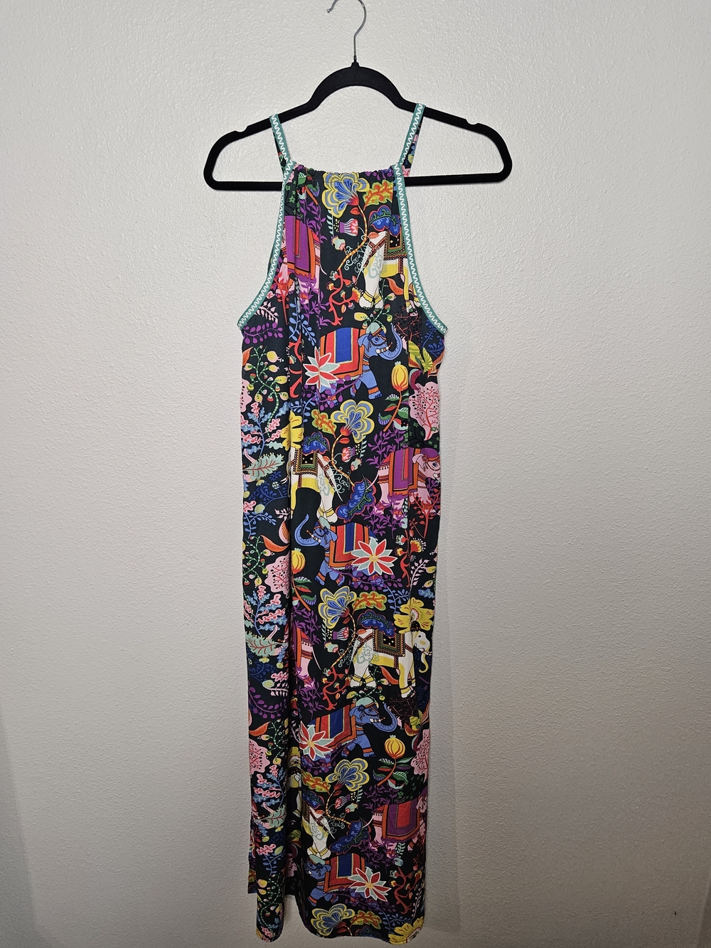 Boho Multicolor Print Maxi Dress with Aqua Trim America & Beyond Size Medium photo 8