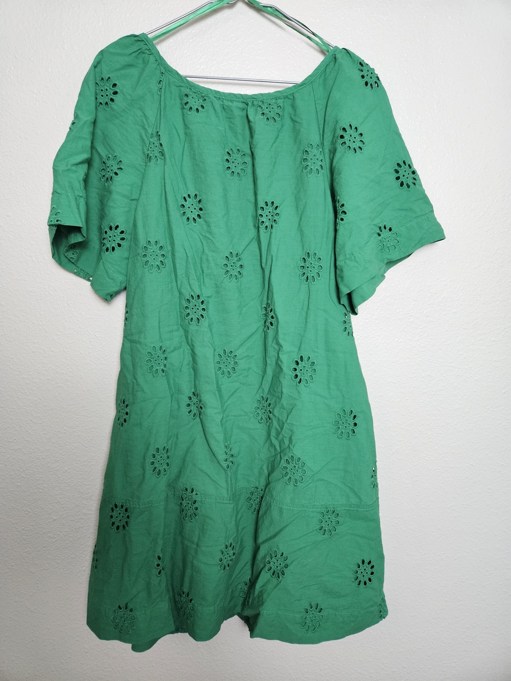 Free Assembly Emerald Green Square Neck Eyelet Mini Dress Size Medium photo 3
