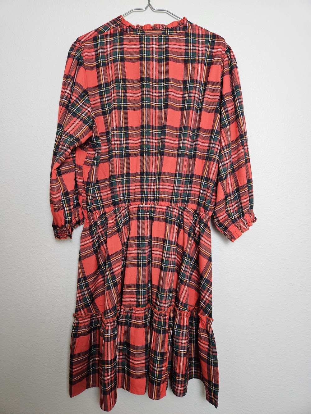 Simply Southern Red and Black Plaid Ruffle Neck Dress Size Large photo 4