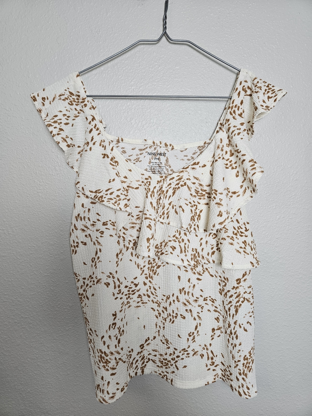 Nine West Cream Top with Brown Abstract Print