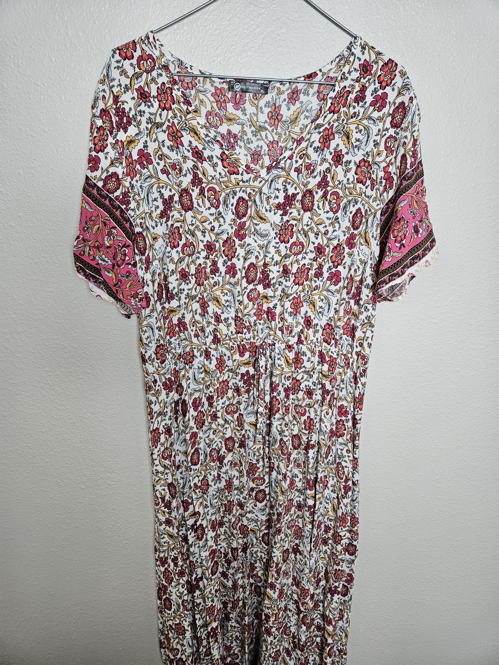Paisley Boho Floral Pink and Cream Maxi Dress Size XL photo 3