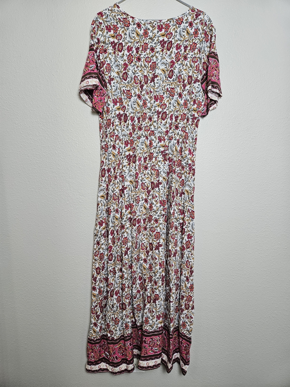 Paisley Boho Floral Pink and Cream Maxi Dress Size XL photo 4