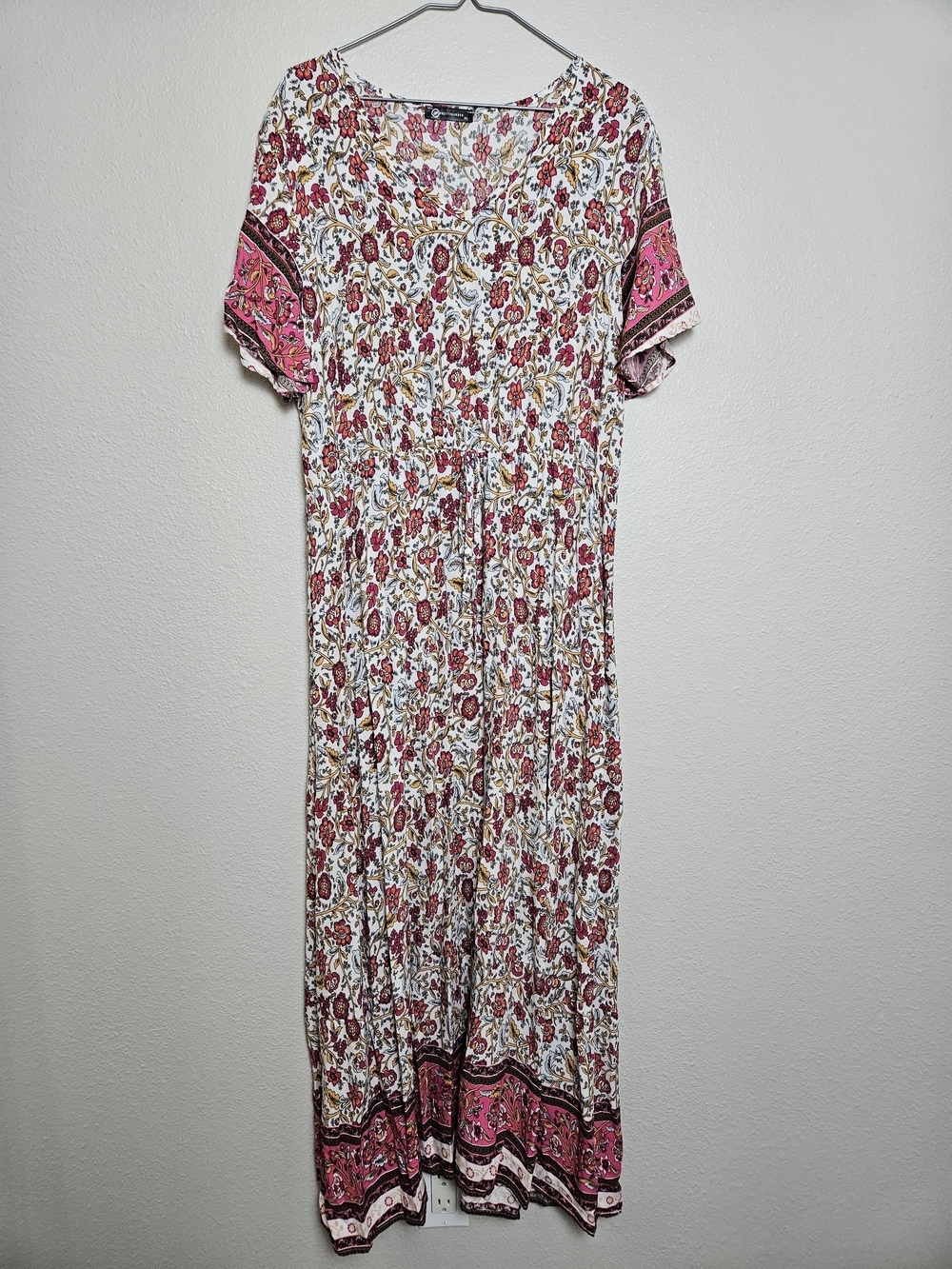 Paisley Boho Floral Pink and Cream Maxi Dress Size XL