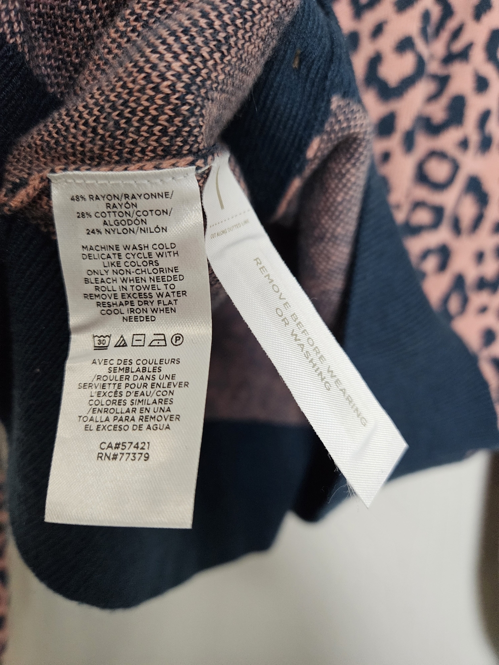 Ann Taylor Pink and Navy Leopard-Print Cardigan Size Medium photo 3