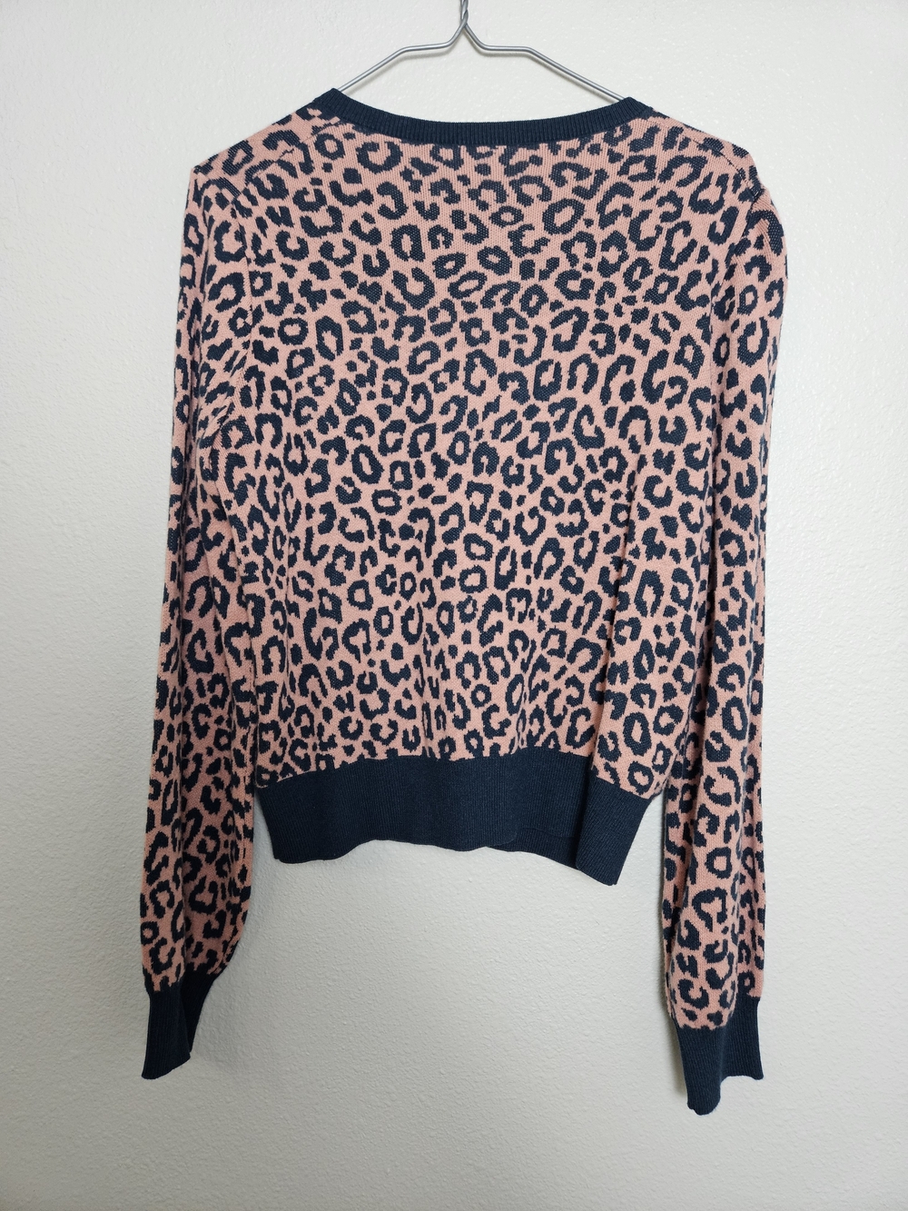 Ann Taylor Pink and Navy Leopard-Print Cardigan Size Medium photo 4