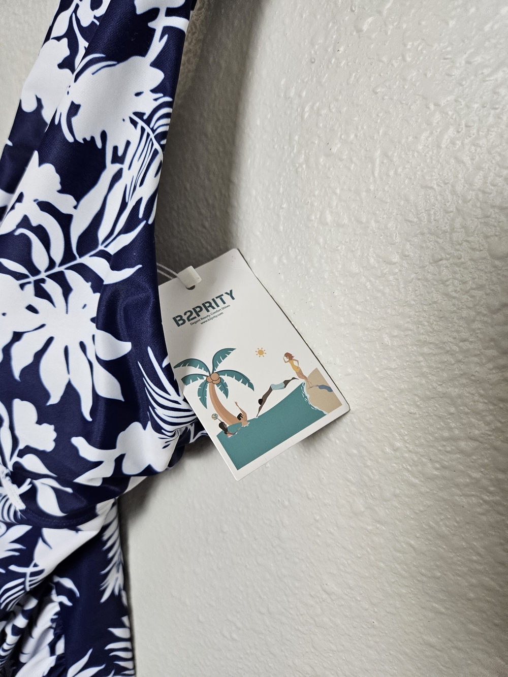 Navy Blue & White Floral One-Piece Swimsuit Size Large photo 2