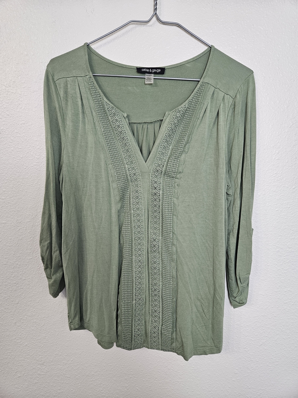 olive & oak Embroidered V-Neck Women's Top - Sage Green