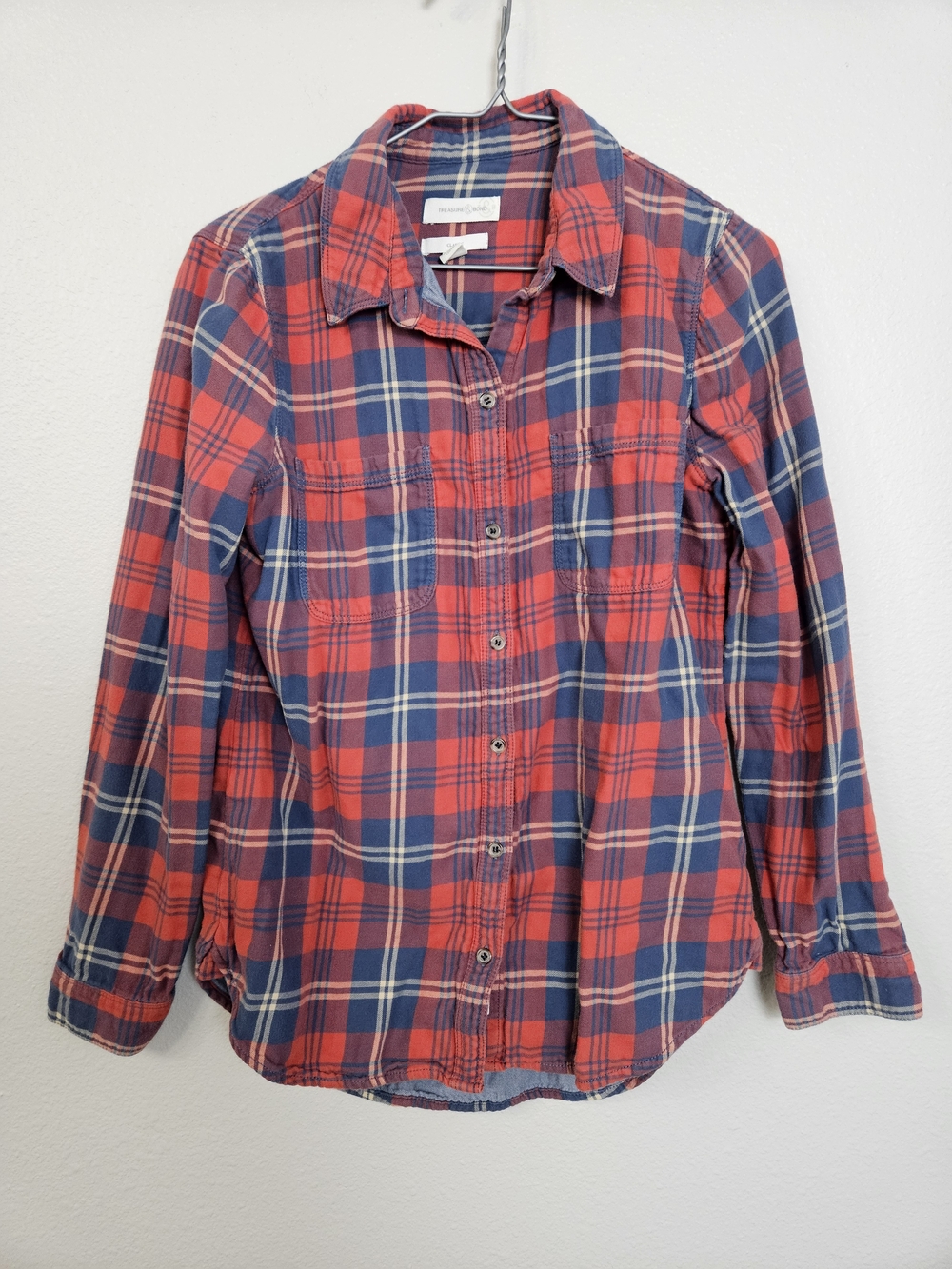 Treasure & Bond Red and Navy Plaid Button-Down Shirt