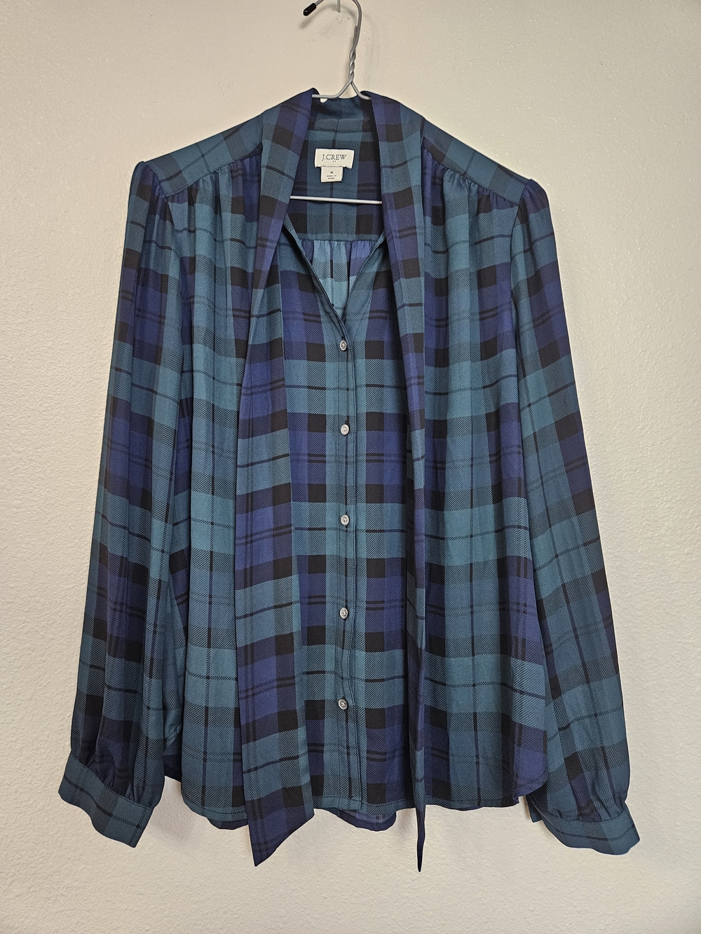 J. Crew Teal and Navy Plaid Button-Up Top