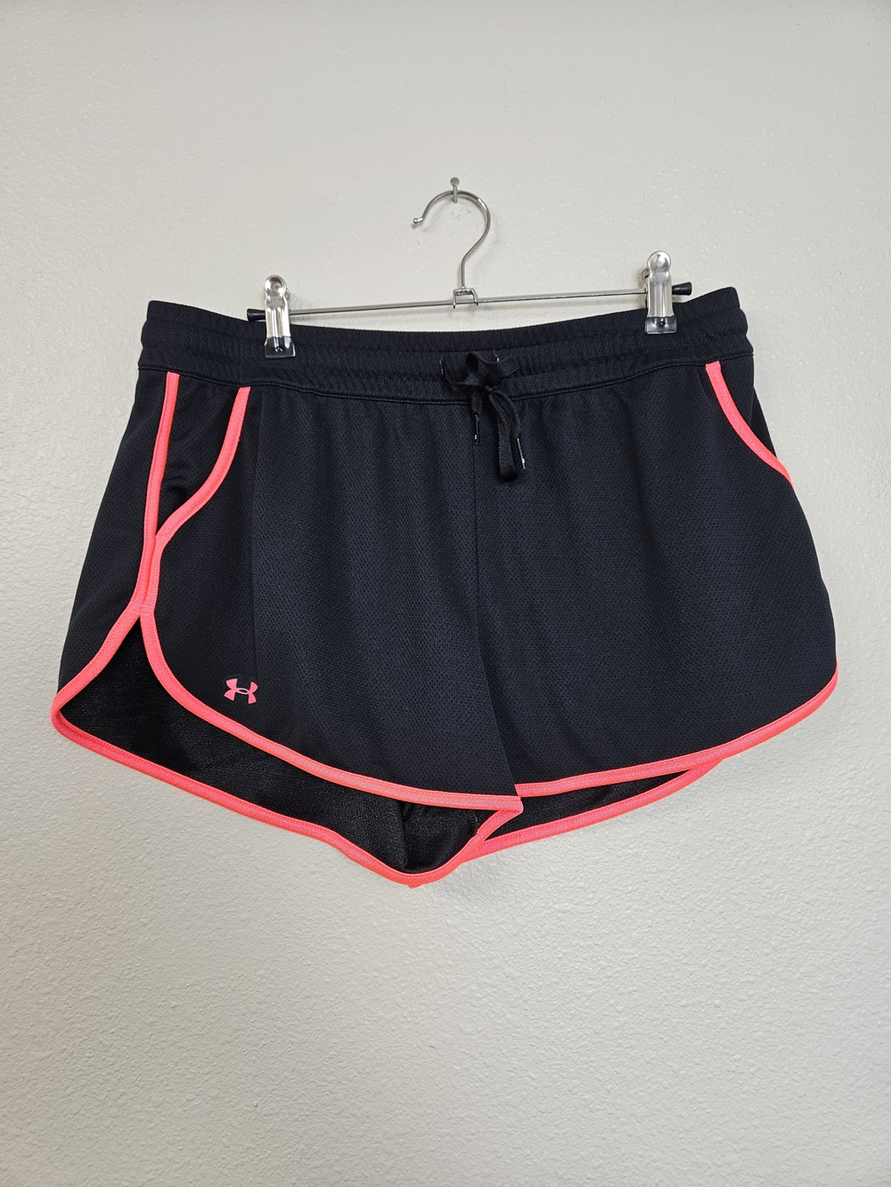Under Armour Women’s Black Athletic Shorts with Neon Pink Trim