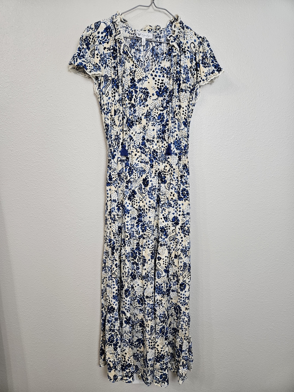 Jessica Simpson White and Blue Floral Maxi Dress