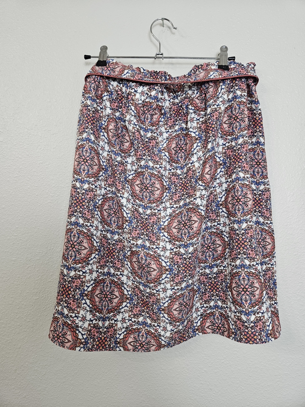 LOFT Pink and Blue Printed Tie-Waist A-Line Skirt photo 4