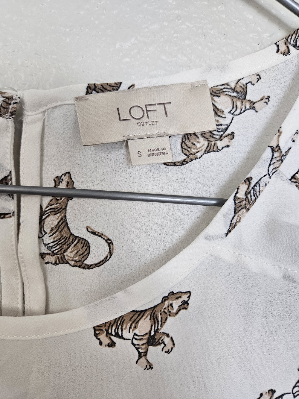 LOFT Cream Blouse with Brown Tiger Print photo 2