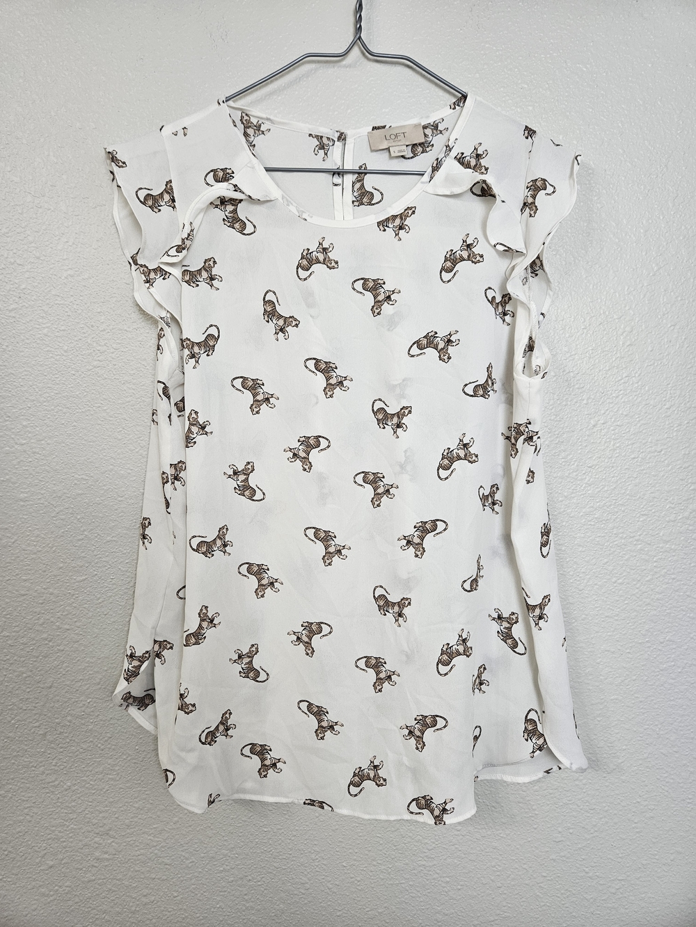 LOFT Cream Blouse with Brown Tiger Print