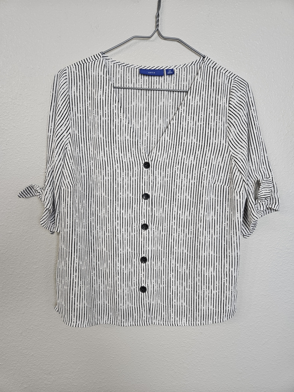 Apt. 9 White and Black Striped Button-Down Top