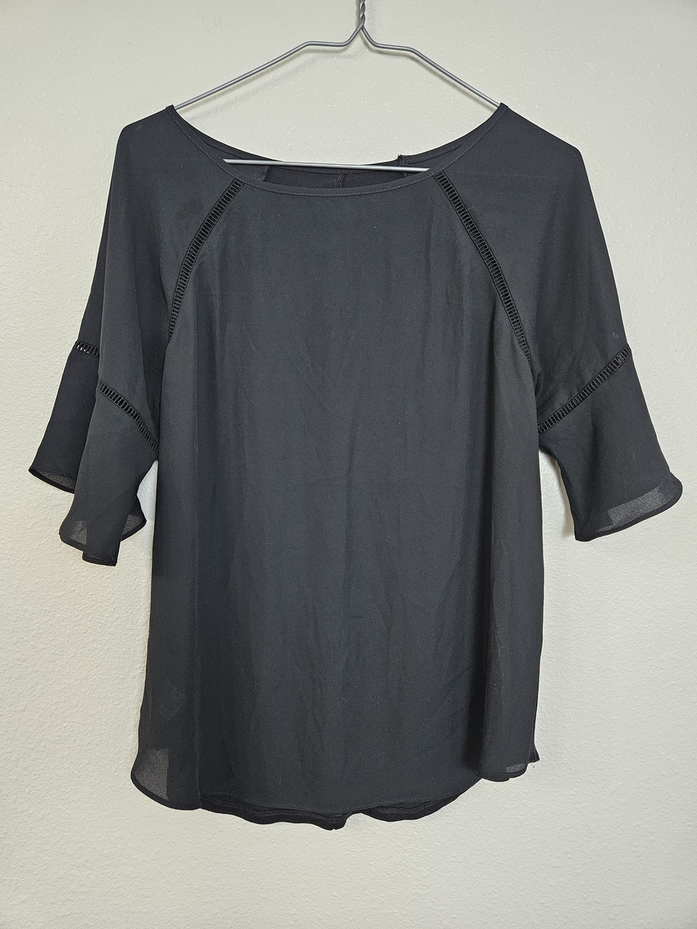 LOFT Black Semi-Sheer Raglan Sleeve Blouse