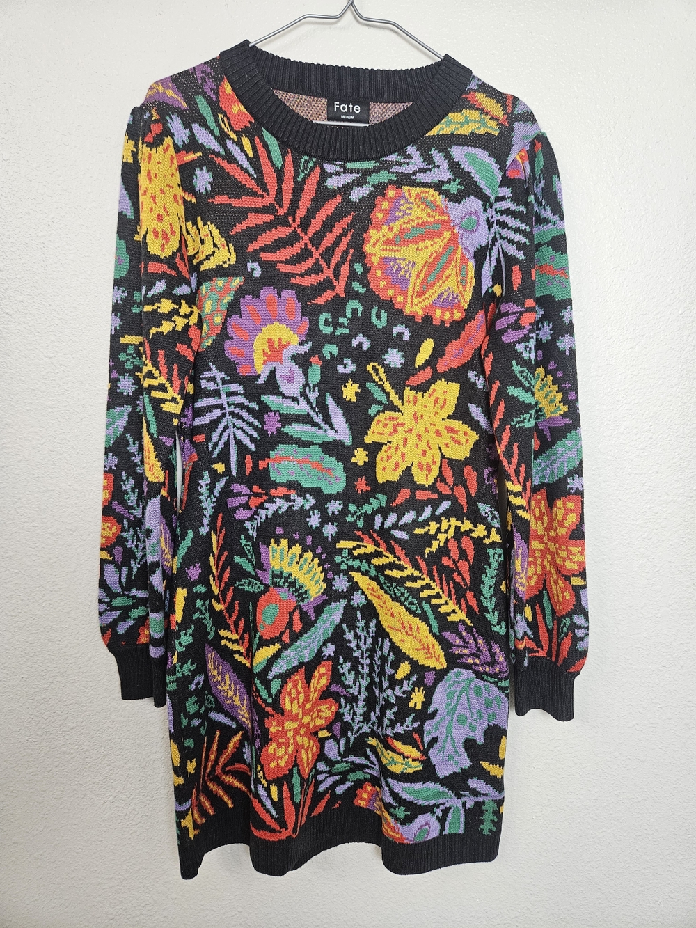 Fate Black Floral Knit Mini Dress with Multicolor Blooms photo 2
