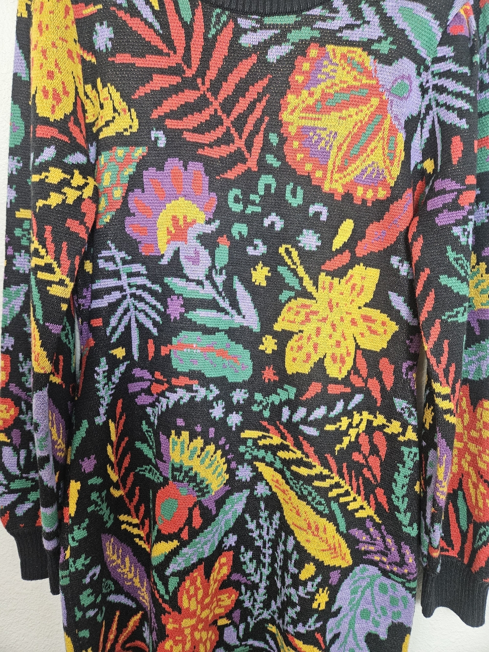 Fate Black Floral Knit Mini Dress with Multicolor Blooms photo 6