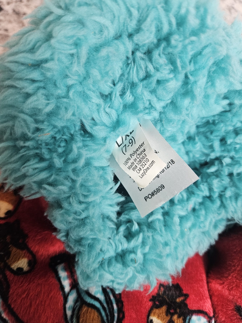 Lazy One Red Horse-Print Slippers with Teal Plush Lining photo 4