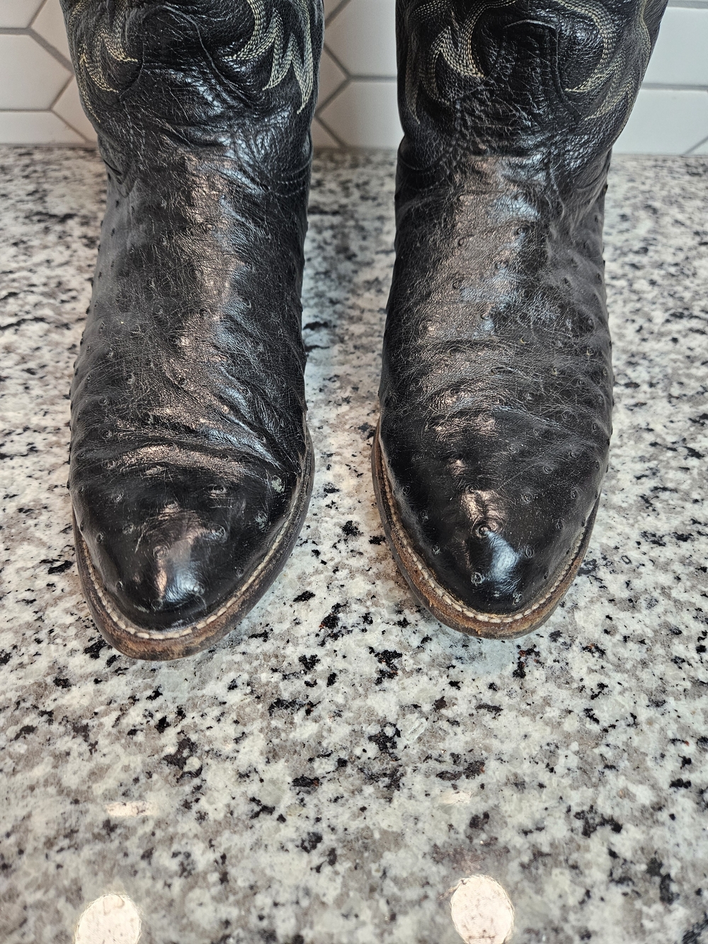 Tony Lama Black Ostrich Cowboy Boots with Embroidered Shaft photo 3