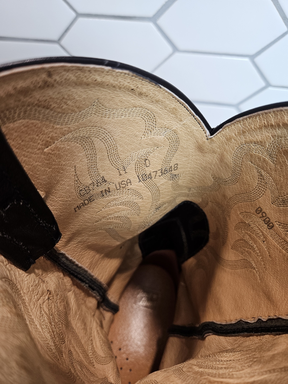 Tony Lama Black Ostrich Cowboy Boots with Embroidered Shaft photo 6