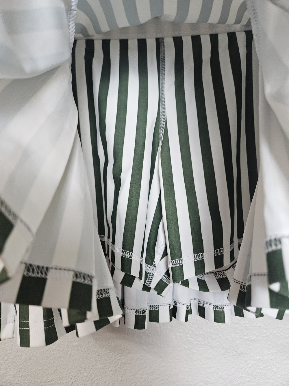 The Ruth - Green and White Boxwood Striped Ruffle Pickleball Skort photo 2