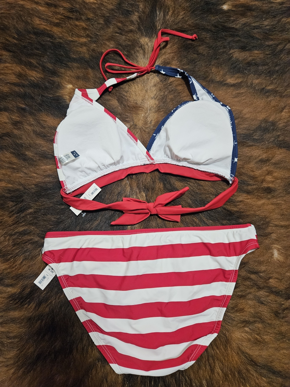 Red White and Blue Patriotic American Flag Triangle Halter Bikini Set photo 4