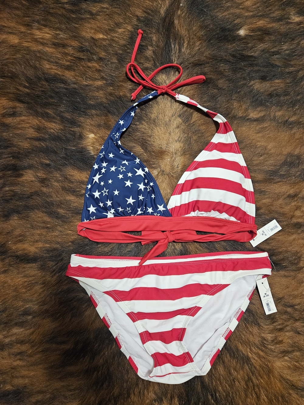 Red White and Blue Patriotic American Flag Triangle Halter Bikini Set