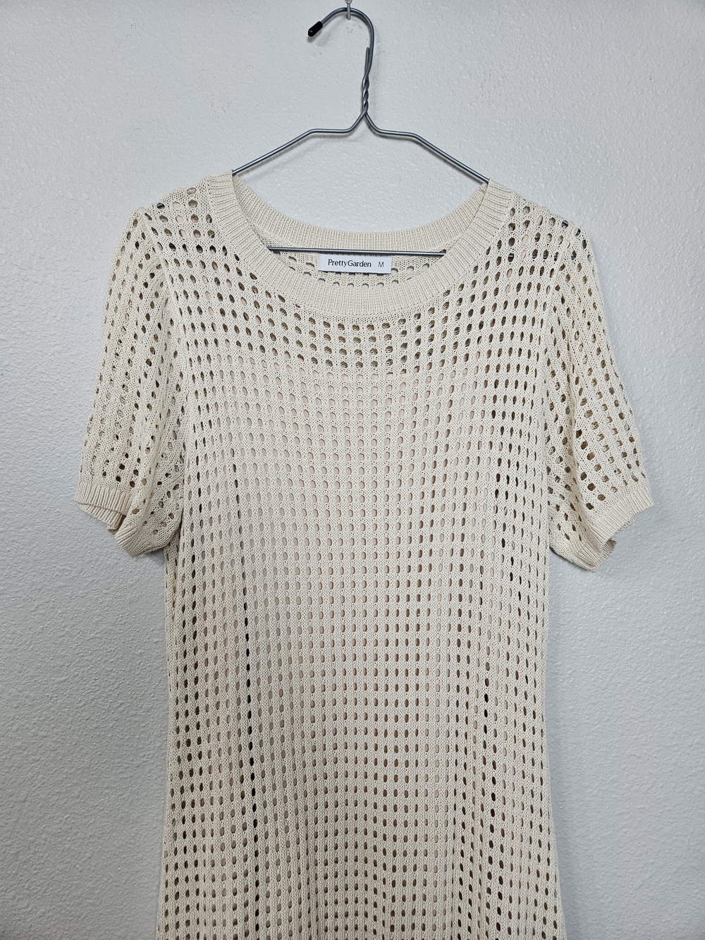 Open-Weave Cream Short-Sleeve Maxi Dress photo 2
