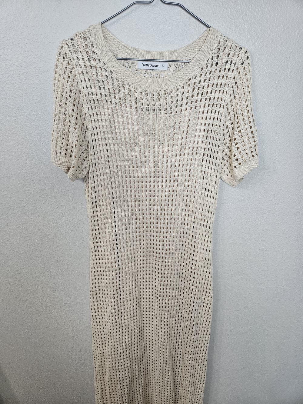 Open-Weave Cream Short-Sleeve Maxi Dress photo 3