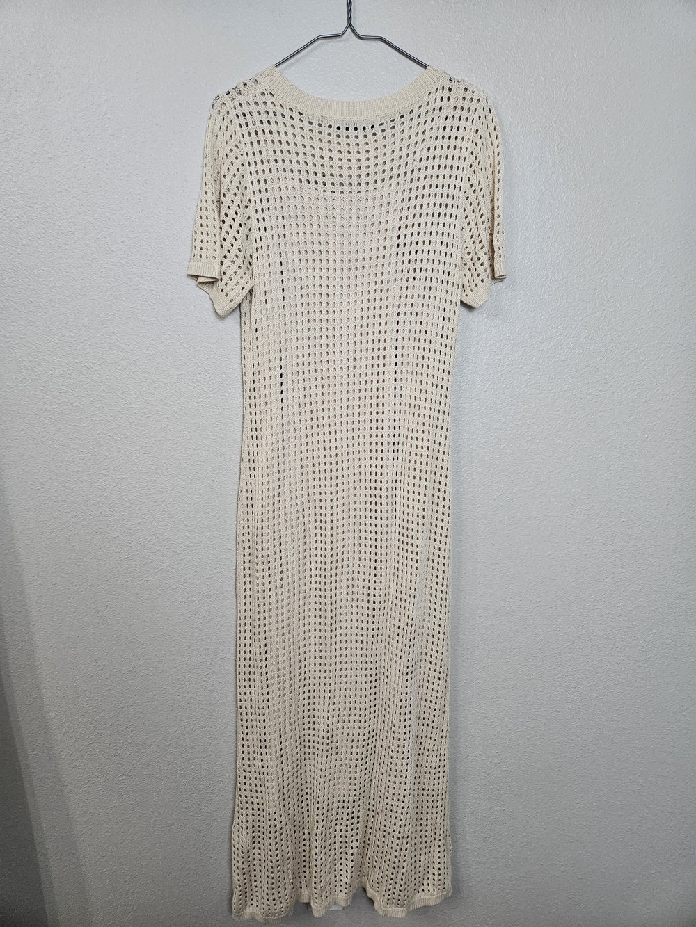 Open-Weave Cream Short-Sleeve Maxi Dress photo 5