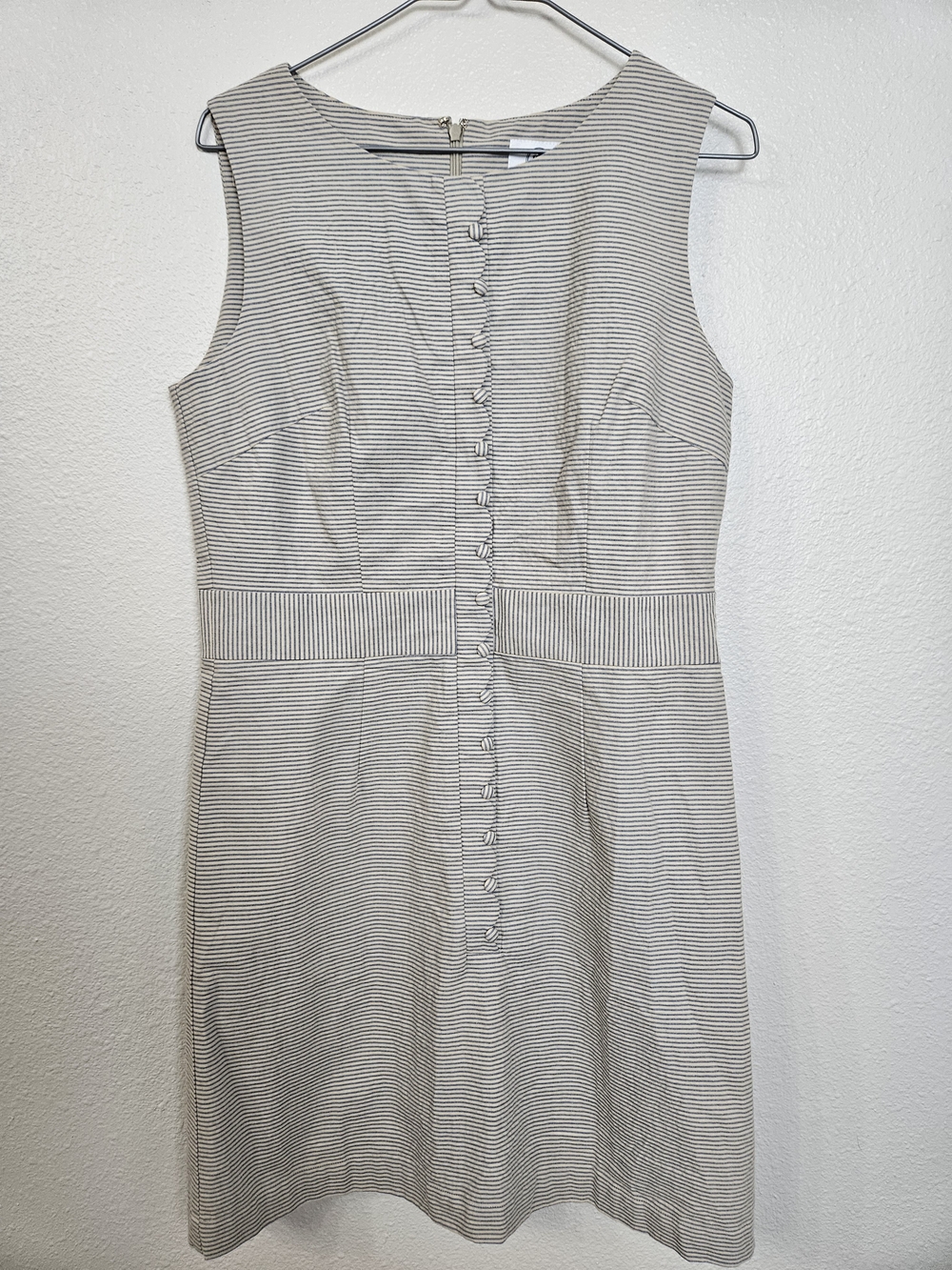 Southern Proper Sleeveless Striped Midi Dress in Beige and Gray