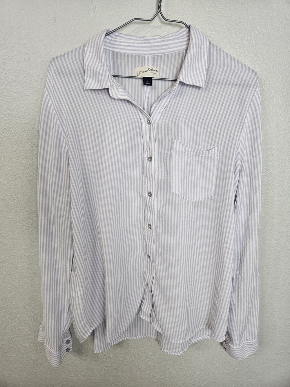 Universal Thread White and Light Purple Striped Relaxed Button-Down Shirt