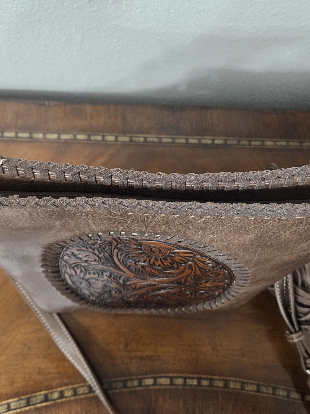 Montana West Brown Tooled Floral Round Crossbody with Tassels photo 3