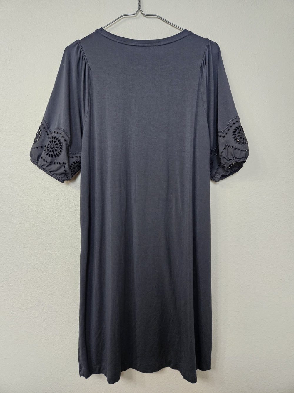 LOFT Slate Blue Eyelet Puff Sleeve Midi Dress photo 3