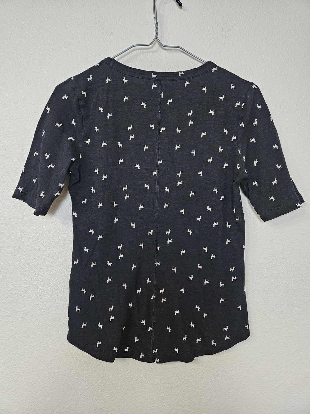 Banana Republic Black Short Sleeve Top with White Llama Print photo 2