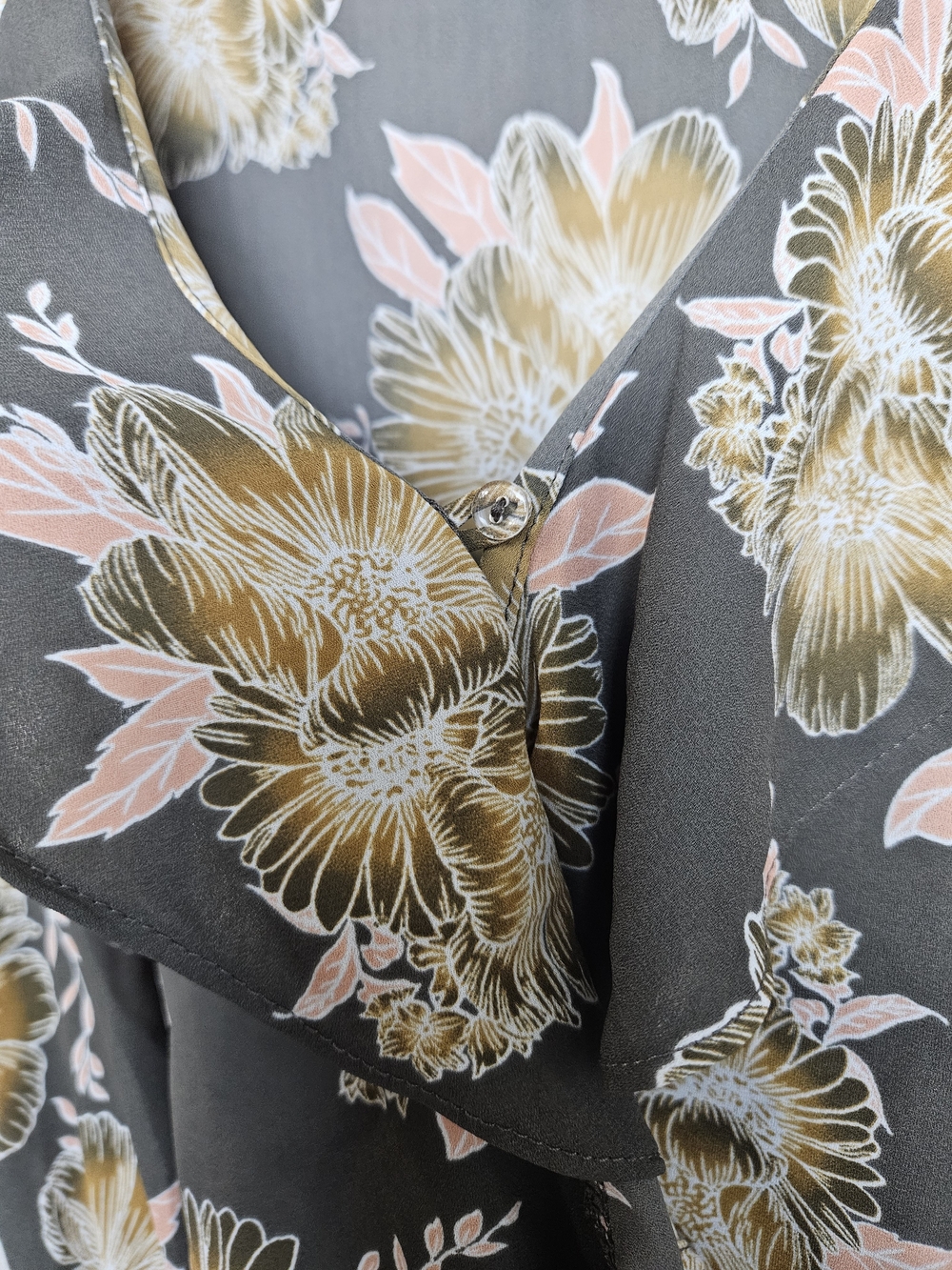 Sienna Sky Gray Floral Wrap Blouse with Mustard & Blush Blooms photo 2