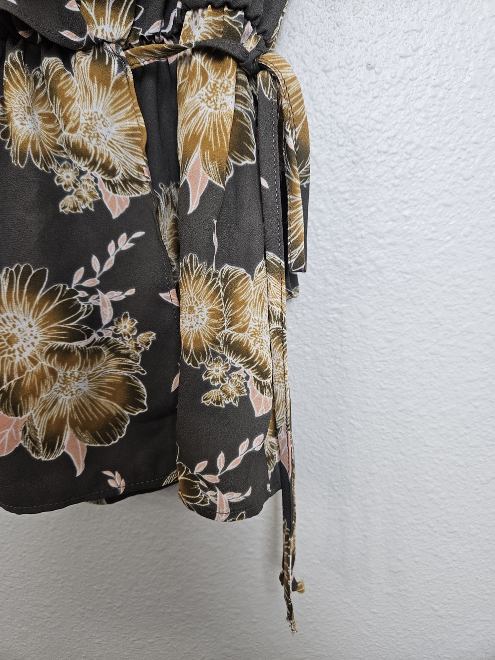 Sienna Sky Gray Floral Wrap Blouse with Mustard & Blush Blooms photo 3