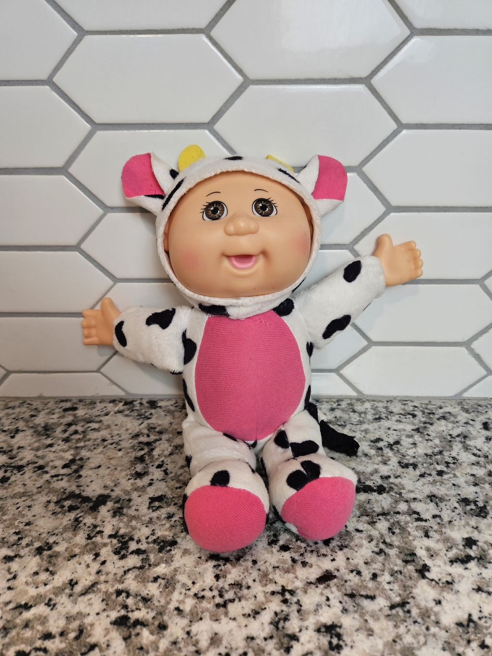 Cabbage Patch Plush Baby Doll in Pink Cow Costume - Soft Cuddly Toy