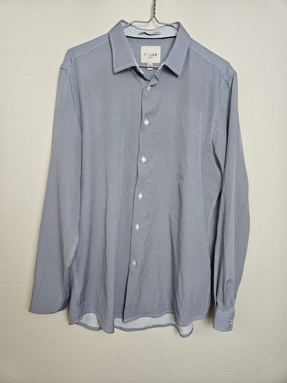 C-Lab Men's Light Blue Patterned Button-Up Shirt Size Large