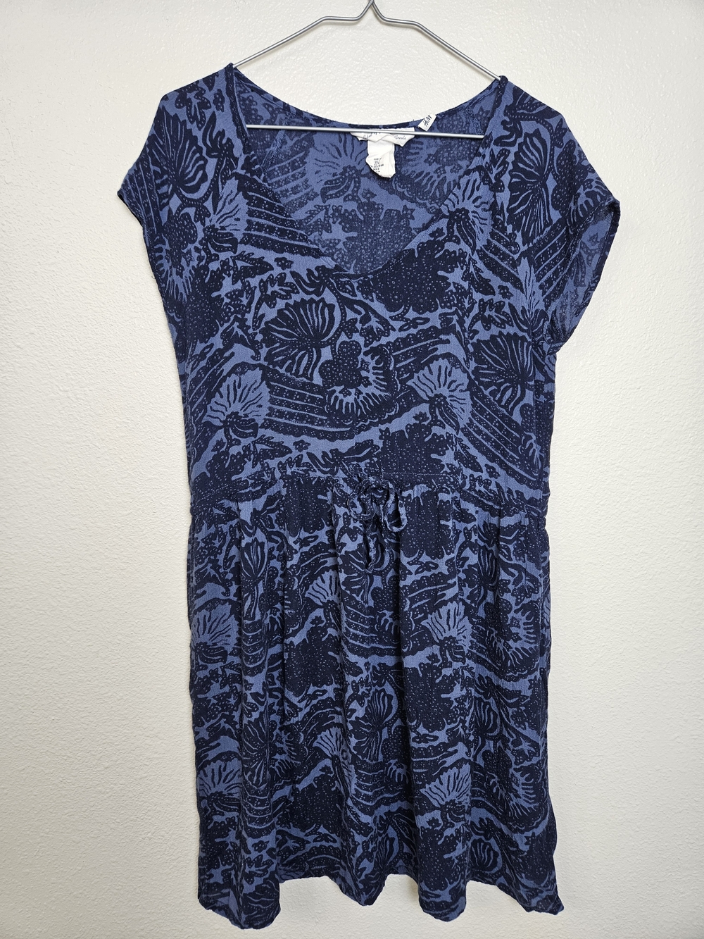 H&M Navy and Indigo Floral Print Mini Dress Size 6