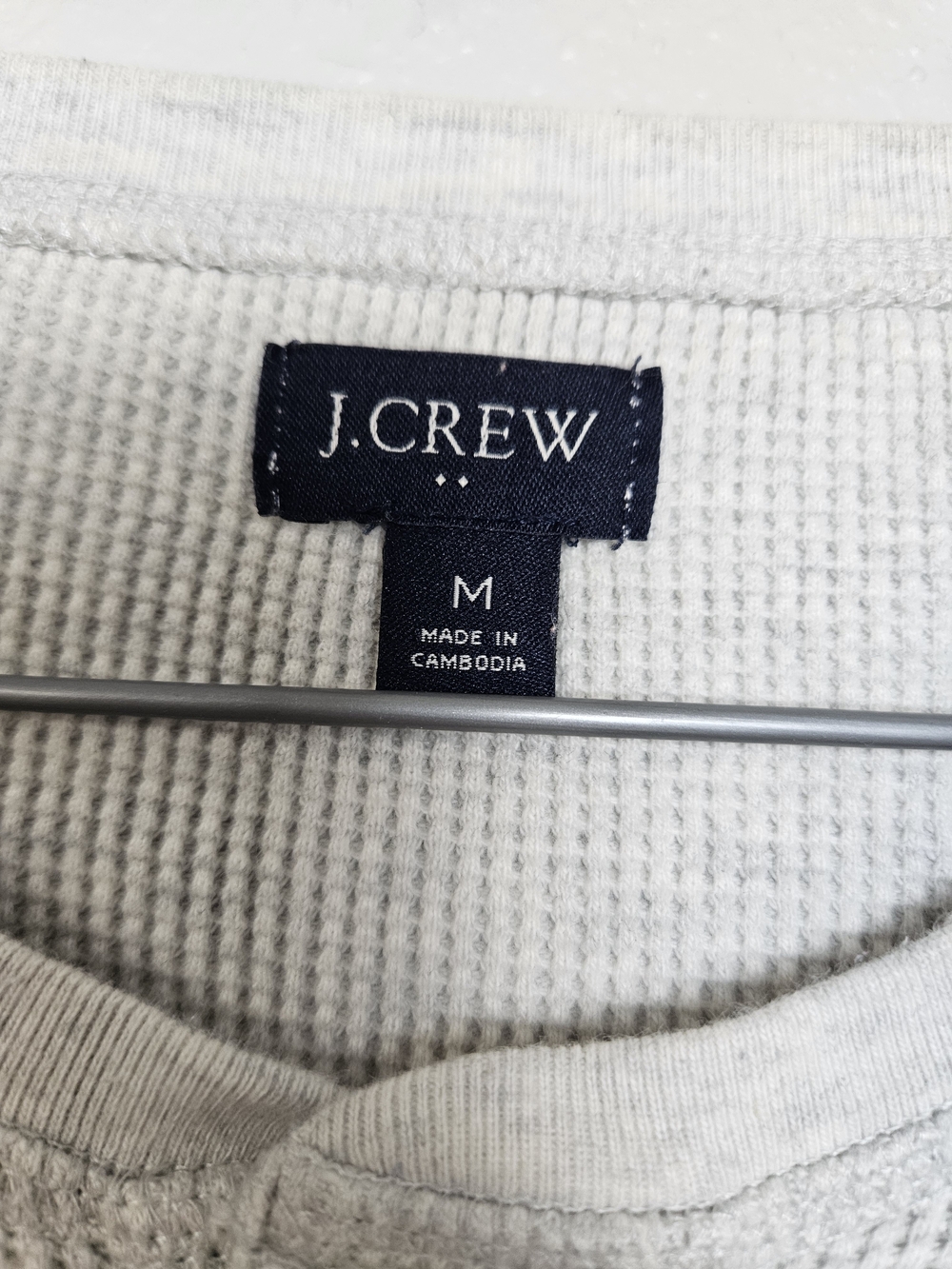 J. Crew Light Gray Waffle Knit Henley Size Medium photo 2