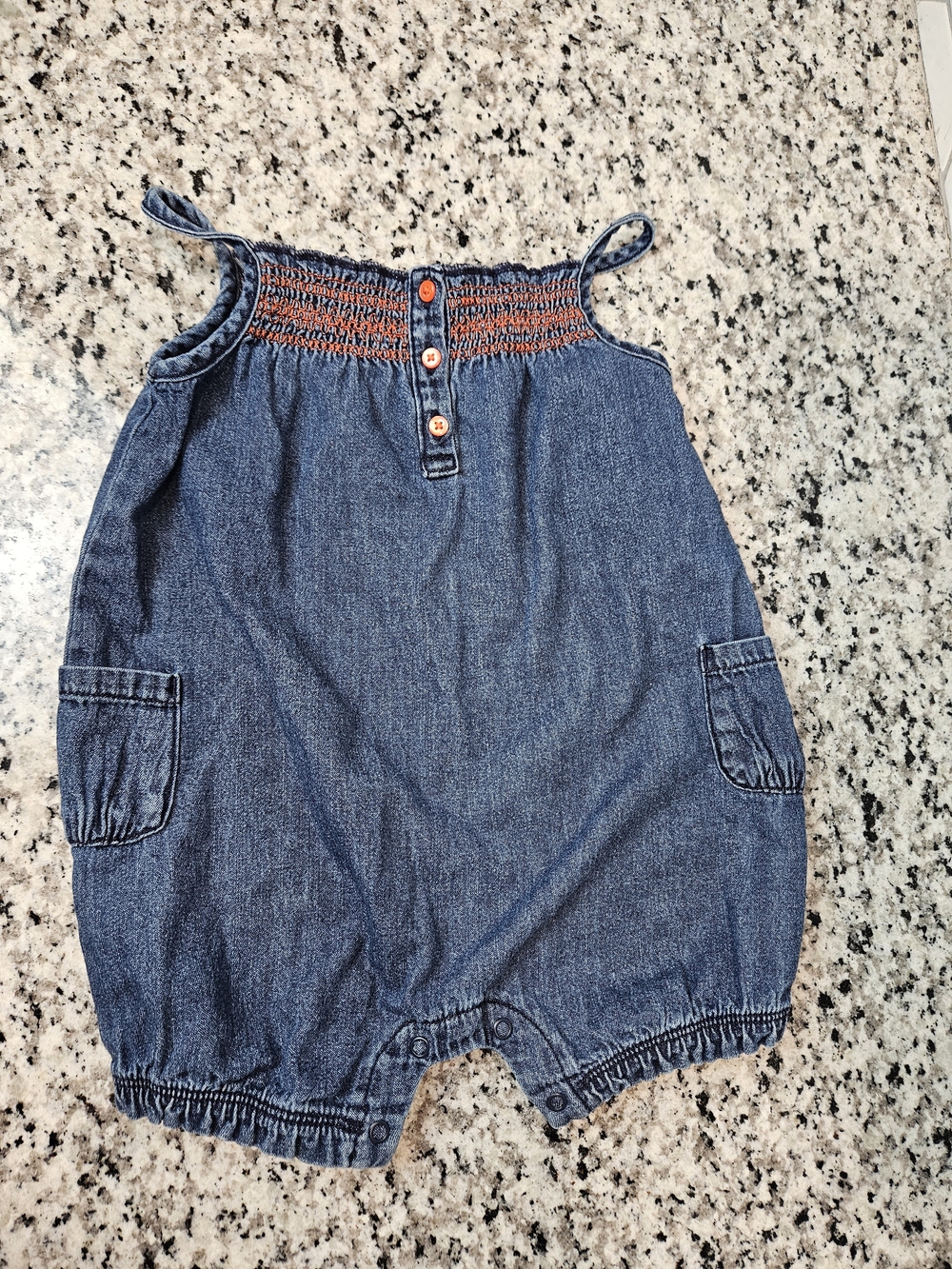 Carter's Blue Denim-Effect Romper with Smocking Size 24M