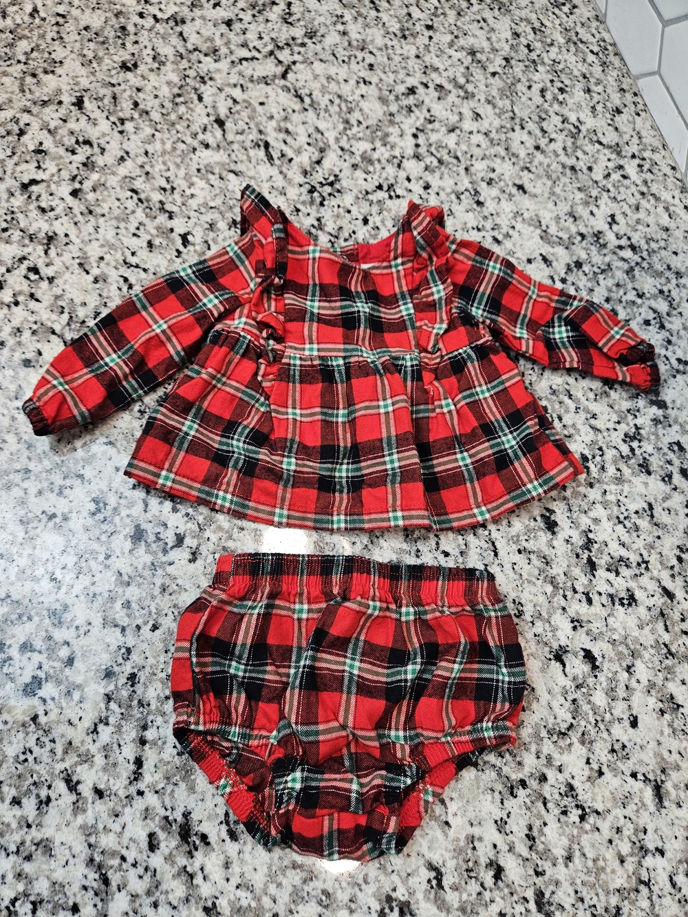 Cat & Jack Red Plaid Dress with Green and Black Trim Size 0-3 M