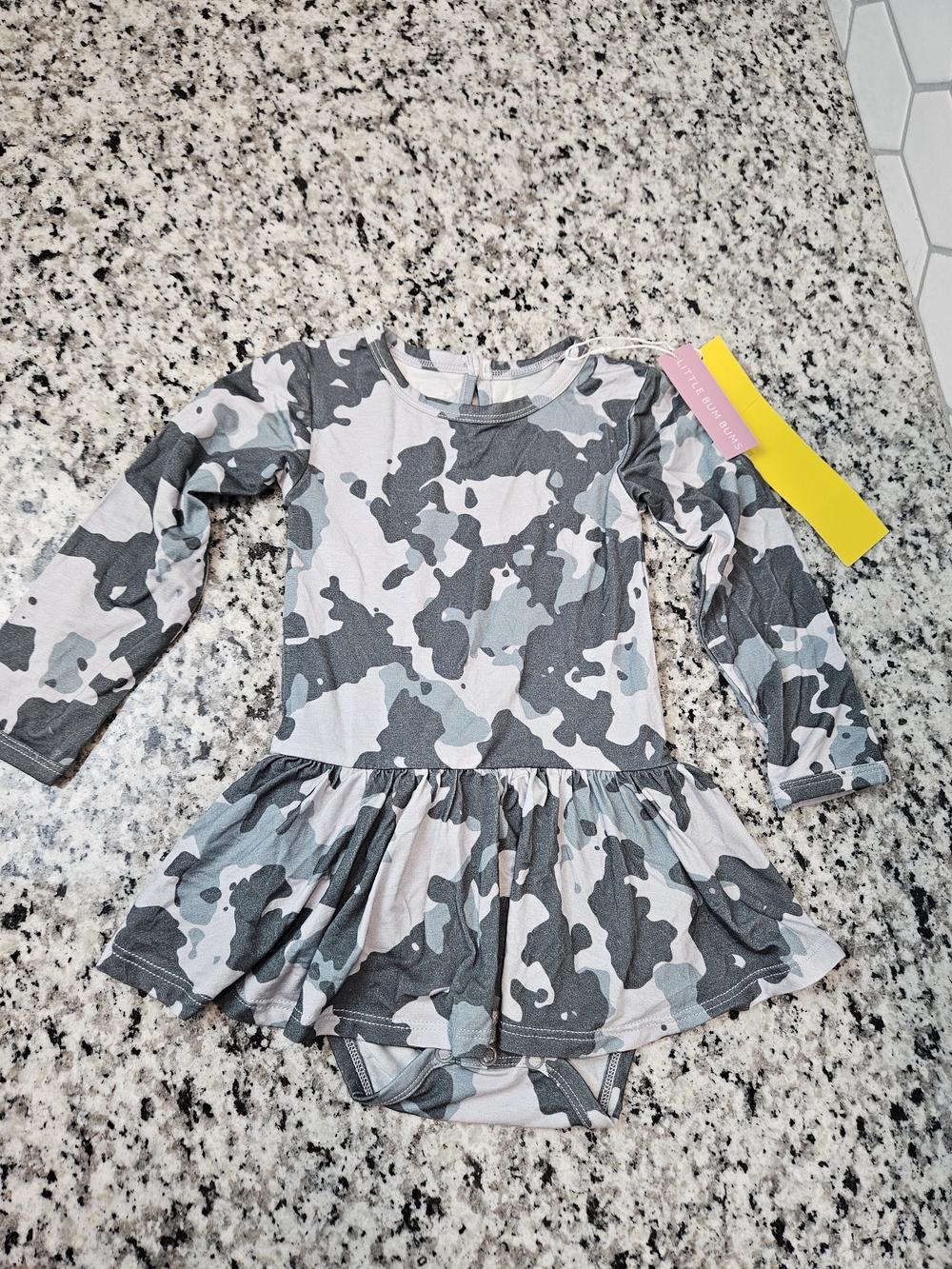 Long-Sleeve Camouflage Skater Dress Bodysuit - Gray Camo Size 18-24 M