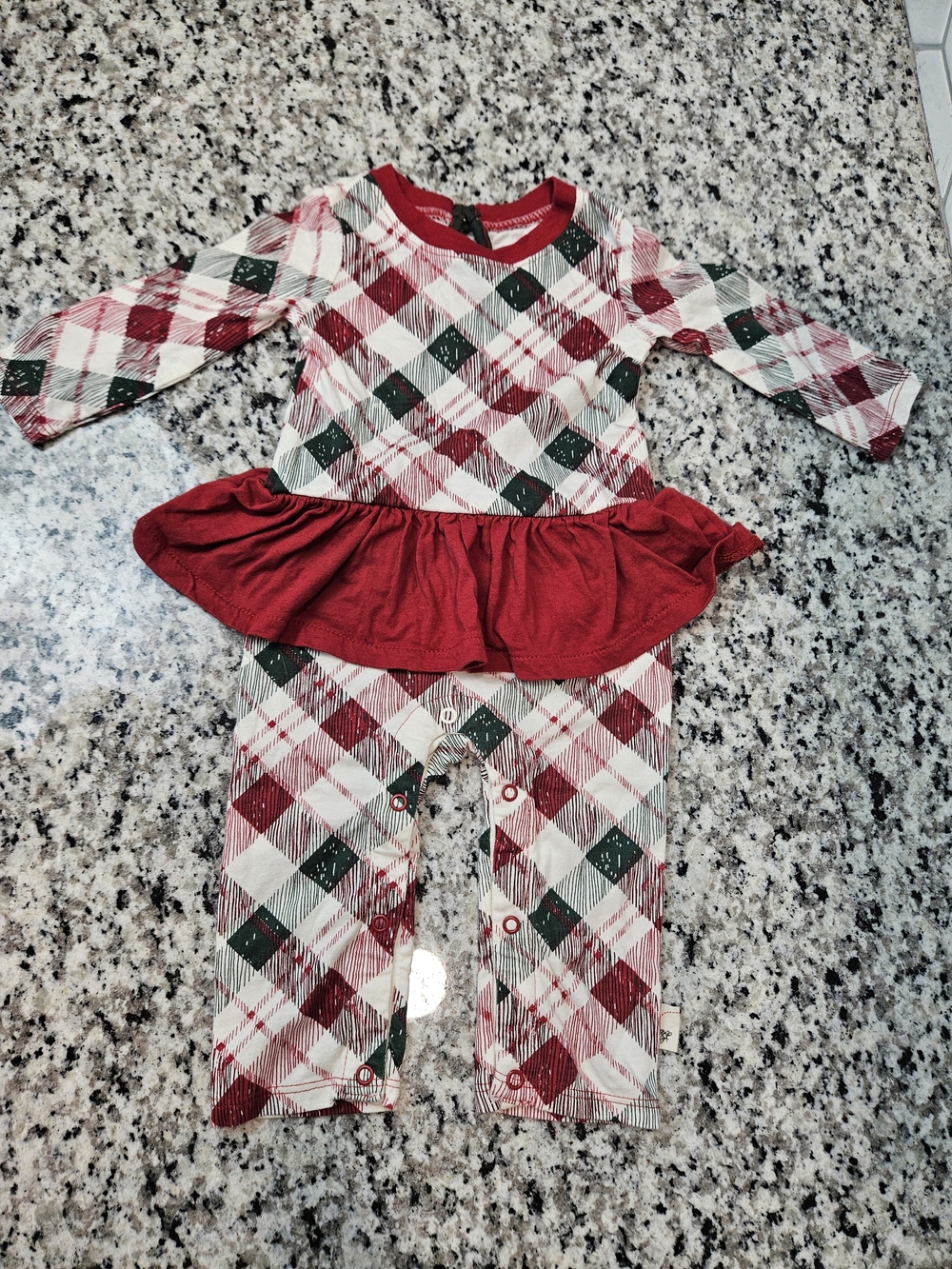 Burt's Bees Baby Red, Green, Cream Plaid Romper Size 0-3 M