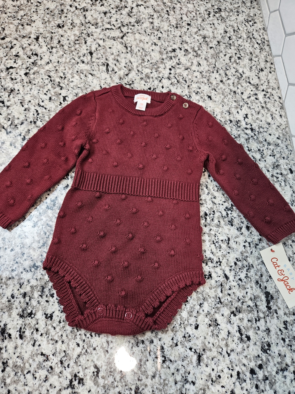 Cat & Jack Deep Red Knit Baby Bodysuit Size 12 M